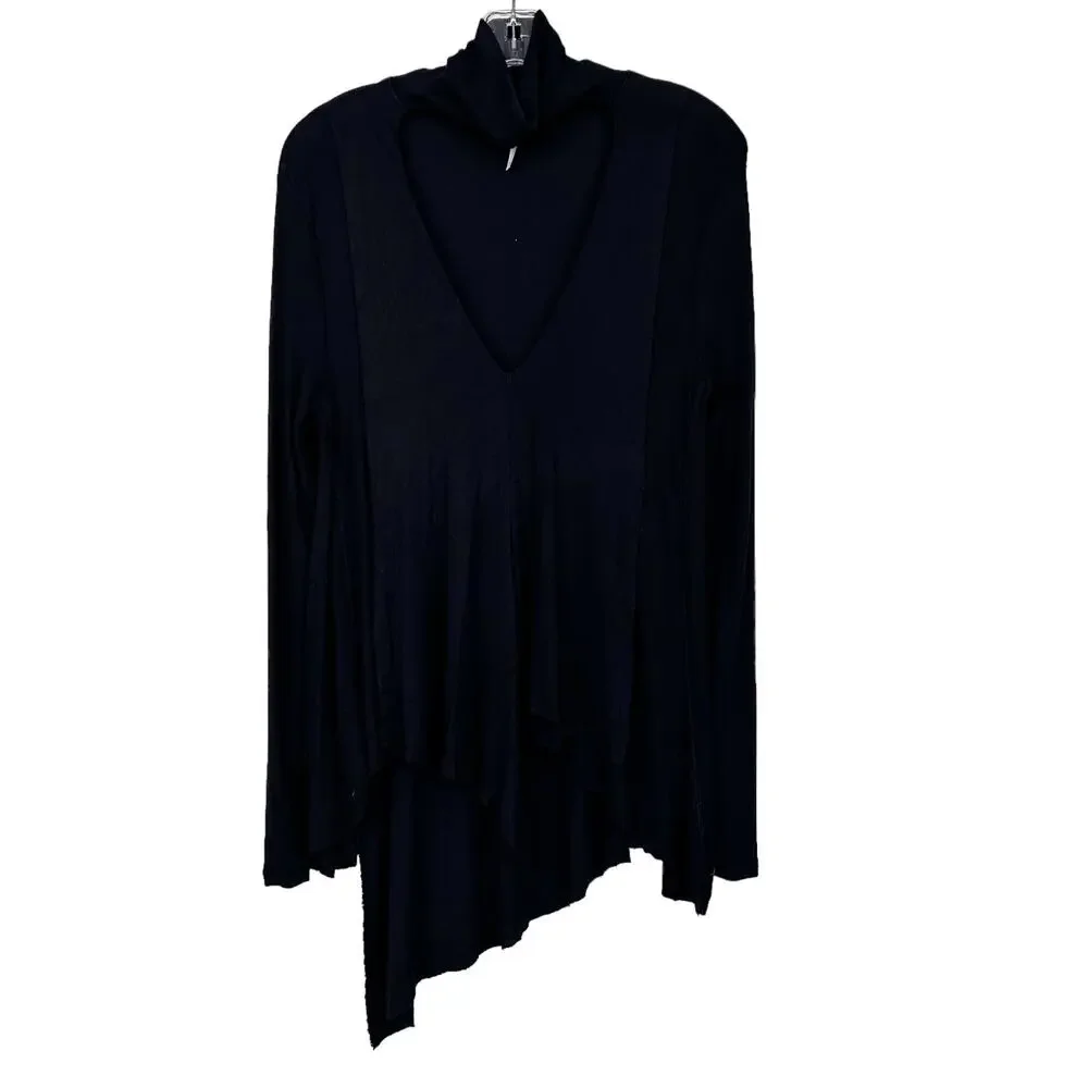 Free People Black Uptown Choker Turtleneck Tunic Sz XS